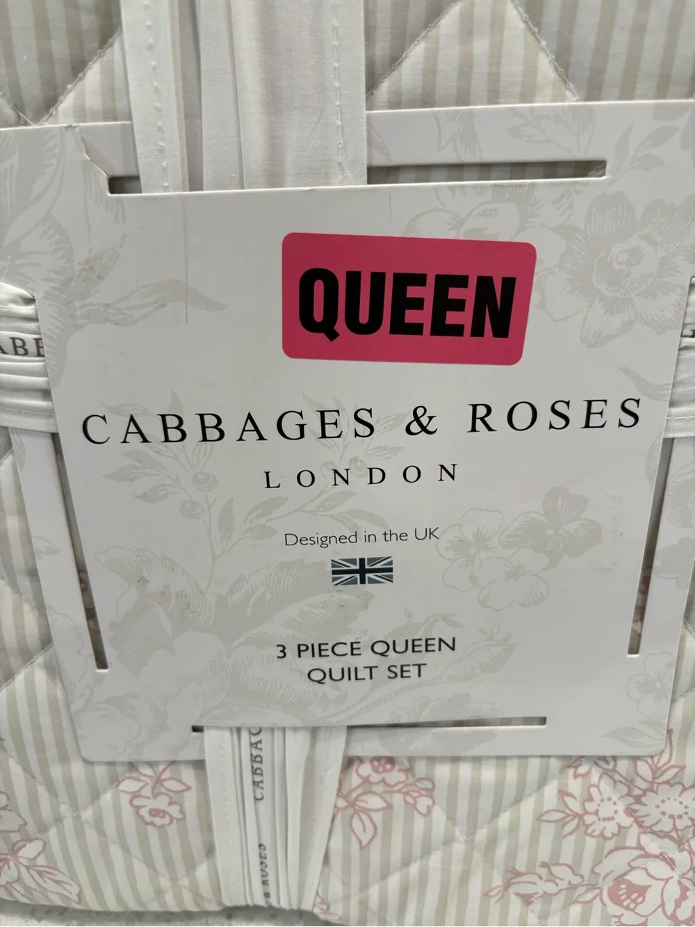 NWT Cabbages & Roses Queen Quilt Set in Brigette- Blossom Linen in Blush